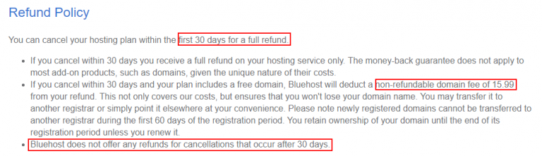 bluehost 30 day  refund policy